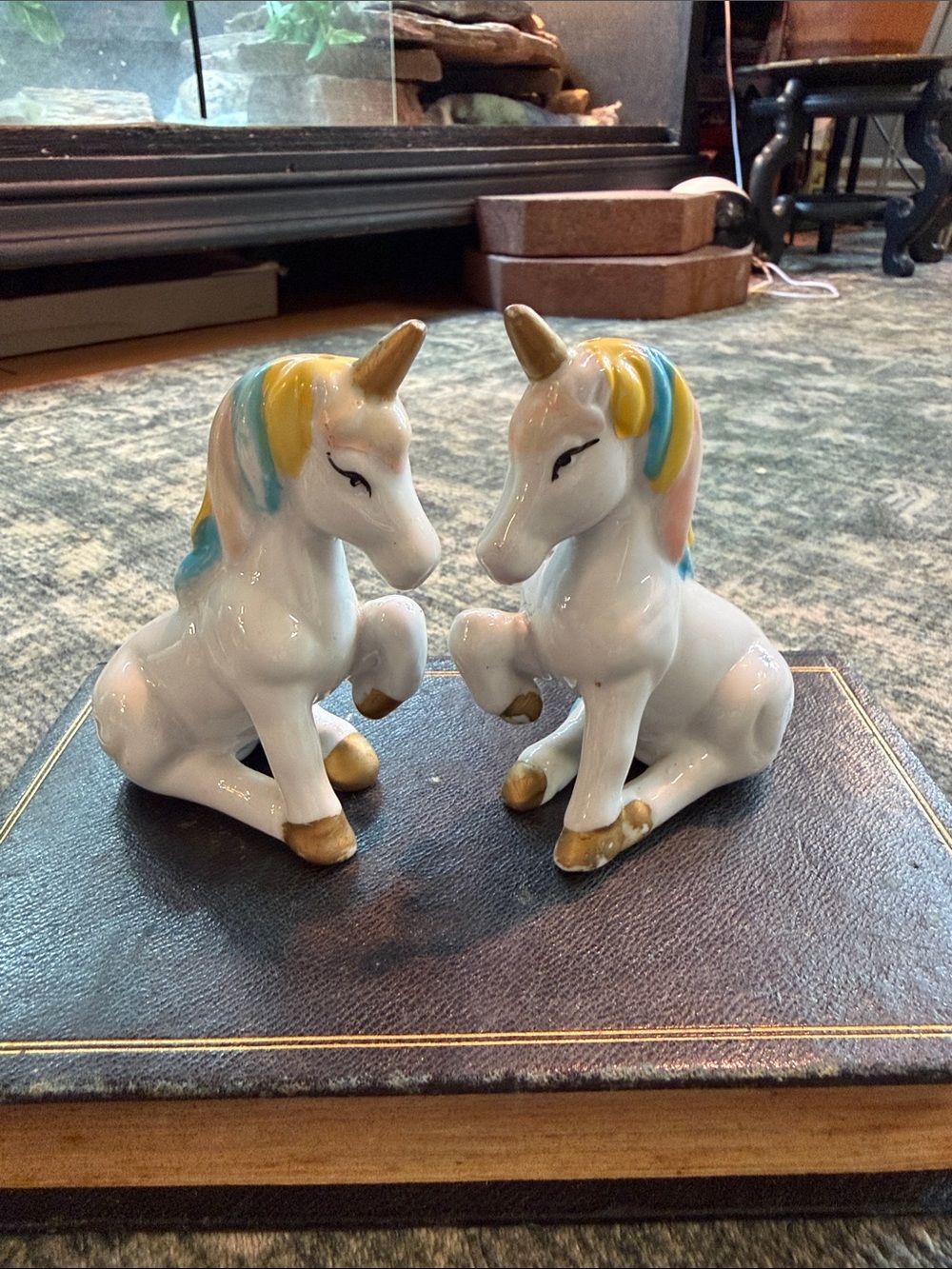 Vintage unicorn salt and pepper shakers